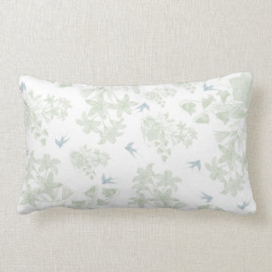 Cojín Lumbar Pájaros grises florales elegantes del vintage