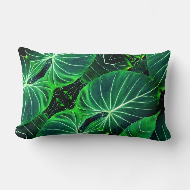 Cojín Lumbar Palm Leaf follaje de selva tropical (Anverso)