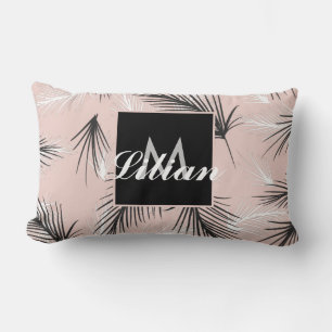 Cojín Lumbar Palmas Negro Blanco Tono Terroso Rosa Monogramado 