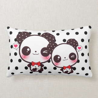 Cojín Lumbar Pandas de Kawaii en lunares negros