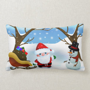 Cojín Lumbar Papá Noel y muñeco de nieve de Navidad