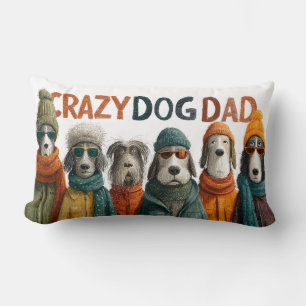 Cojín Lumbar "Papá perro loco" con perros con ropa de invierno