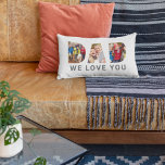 Cojín Lumbar Papá te queremos Personalizado Padres Día 3 Collag<br><div class="desc">¡Crea un regalo elegante y memorable para papá este Día del Padre! Esta almohada de lanzamiento personalizado presenta un collage de tres fotos familiares favoritas de los niños (frontal y posterior) diseñado como un diseño moderno y audaz de tipografía sans serif. Personalice el texto "Te amamos" y modifique el texto...</div>