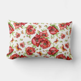 Cojín Lumbar Papas rojas con follaje verde sobre fondo blanco