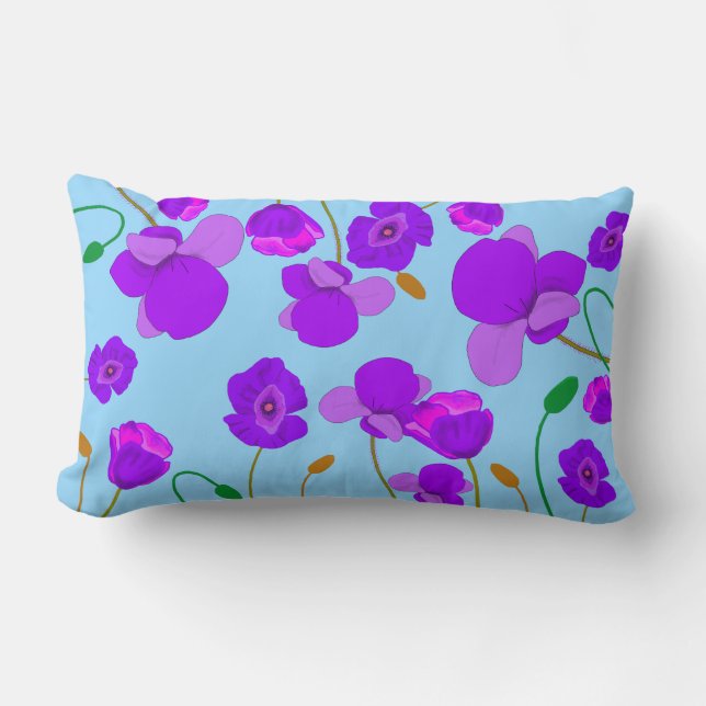 Cojín Lumbar Papaver Poppy Lilac sobre fondo pálido-azul (Anverso)
