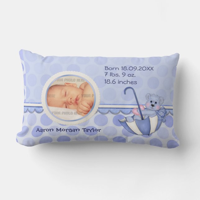 Cojín Lumbar Paraguas Teddy Polka Dots Blue Photo Pillow (Anverso)