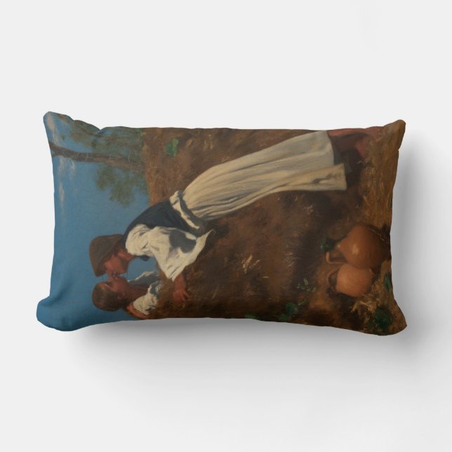 Cojín Lumbar Pareja de besos (The Kiss) (por von Pettenkofen) (Anverso)