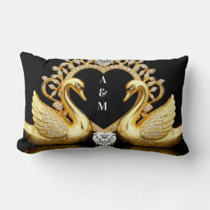 Cojín Lumbar Pareja de Cisnes de Oro Símbolo de Amor y Matrimon