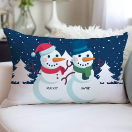 Cojín Lumbar Pareja de Snowman Personalizado de Navidades de no