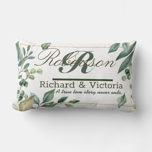 Cojín Lumbar Pareja Heather Flowers Corolla Greenery Leaves (Anverso)