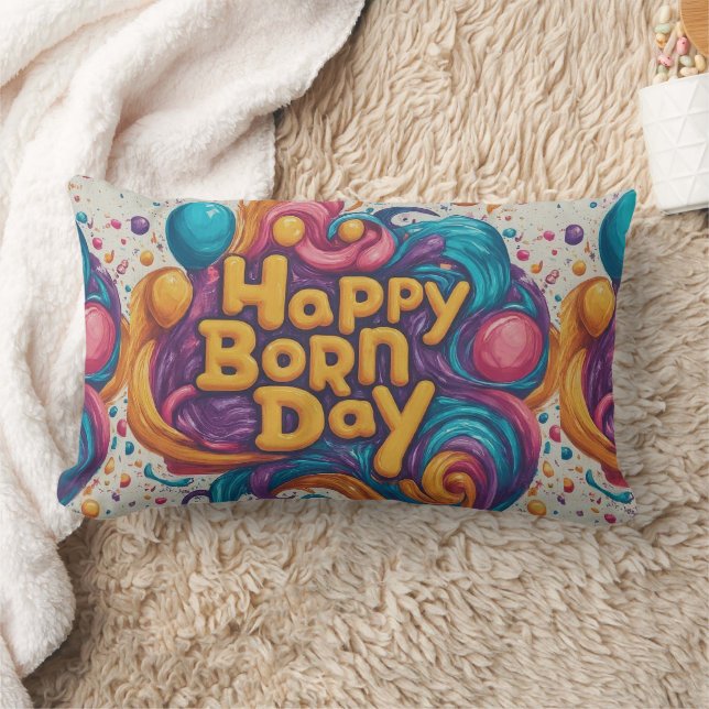 Cojín Lumbar Pastel del Día del Nacido Feliz (Manta)