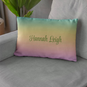 Cojín Lumbar Pastel Gradiente Arcoíris Ombre Nombre Personaliza
