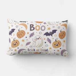 Cojín Lumbar Pastel Halloween Throw Pillow – Cute Ghosts & Pump