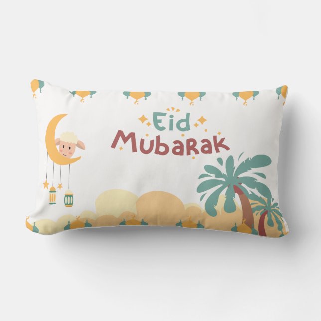 Cojín Lumbar Pastel Moon & Palm Eid Mubarak Throw Pillow- eid (Anverso)