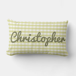 Cojín Lumbar Pastel Nursery Green Gingham con nombre