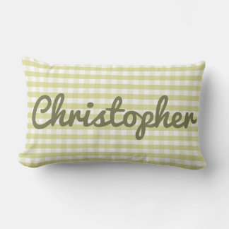 Cojín Lumbar Pastel Nursery Green Gingham con nombre