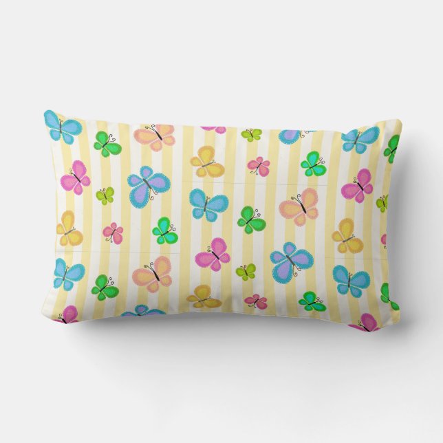 Cojín Lumbar Pastel Quilty Butterflies on Yellow White Stripe (Reverso )