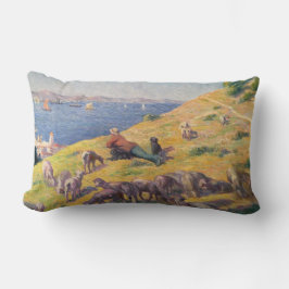 Cojín Lumbar Pastor con ovejas mirando el mar