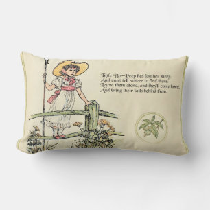 Cojín Lumbar Pastorcita Bo-Peep: Clásico de Kate Greenaway para