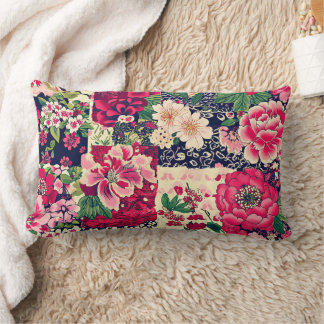 Cojín Lumbar Patchaje Chinoiserie rojo y azul