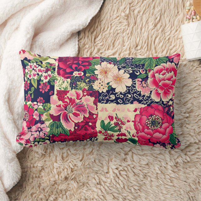 Cojín Lumbar Patchaje Chinoiserie rojo y azul (Manta)