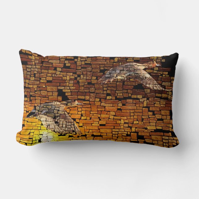 Cojín Lumbar Patos De Atardecer Salvajes En Fondo De Piedra (Anverso)