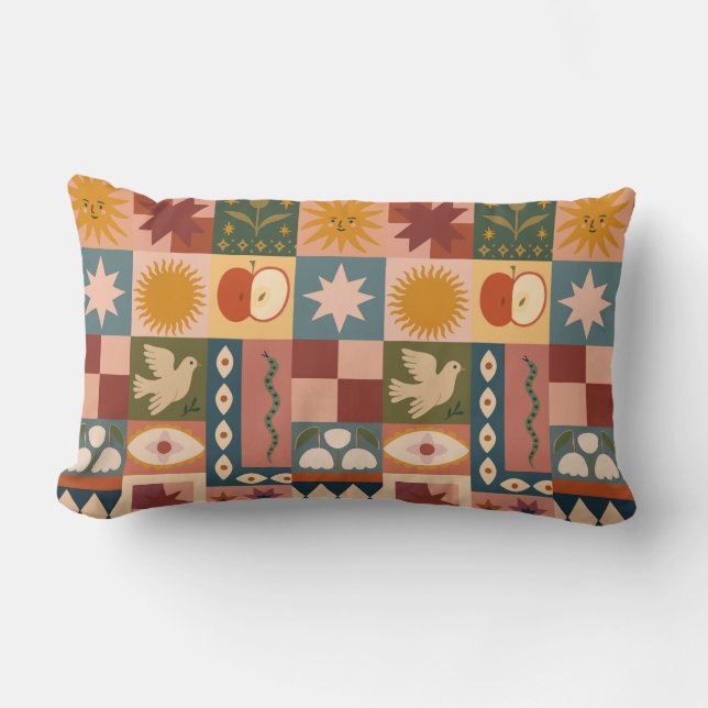 Cojín Lumbar Patrocinio celeste bohemio con símbolos místicos (Anverso)