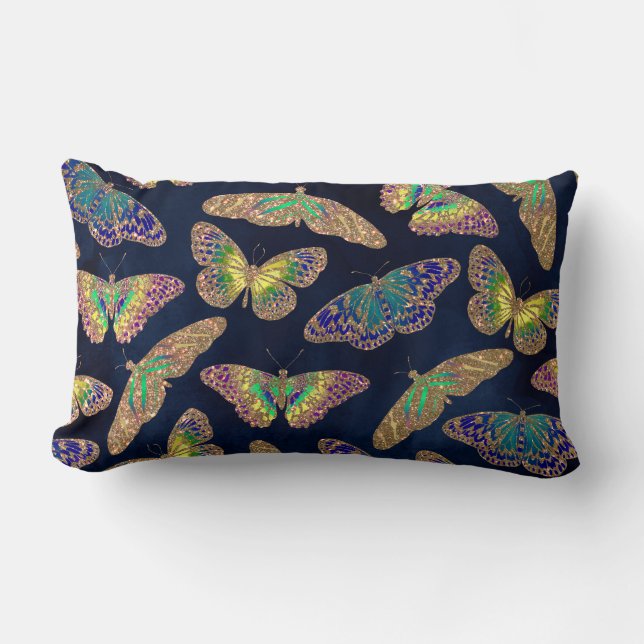 Cojín Lumbar Patrón acuático Purpurina de mariposas de oro de l (Anverso)