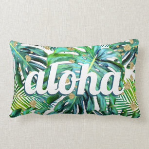 Cojín Lumbar Patrón Aloha de hojas tropicales Monstera Hawaii 