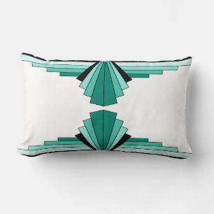 Cojín Lumbar Patrón Art Déco en Verdes y Cushio Lumbar Negro