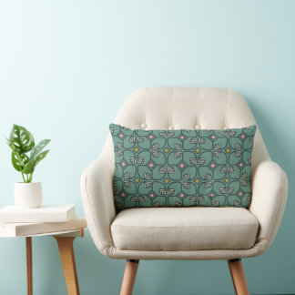 Cojín Lumbar Patrón art déco floral vintage. Estilo de los años