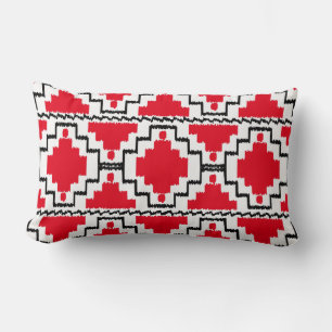 Cojín Lumbar Patrón Azteca Ikat - Rojo, Negro y Blanco