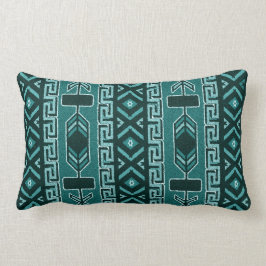 Cojín Lumbar Patrón azteca tribal turquesa del suroeste