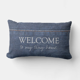 Cojín Lumbar Patrón azul denim rústico Bienvenido a mi pequeña 