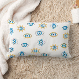 Cojín Lumbar Patrón azul, oro y blanco de Mati de ojos griegos