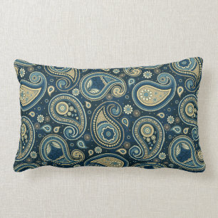 Cojín Lumbar Patrón azul verde azulado dorado elegante