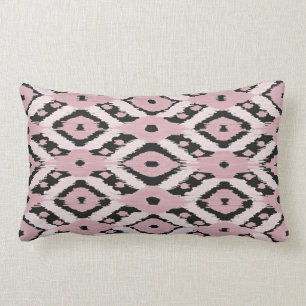 Cojín Lumbar Patrón bohemio moderno Rubor de ikat negro rosado