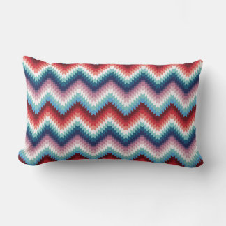 Cojín Lumbar Patrón bohemio rosa y azul de zigzag chevron sin c