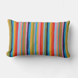 Cojín Lumbar Patrón boho pintado con rayas coloridas y dentadas