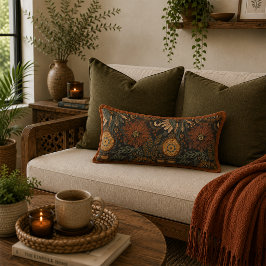 Cojín Lumbar Patrón botánico de terracota salvia boho oscuro