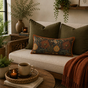 Cojín Lumbar Patrón botánico de terracota salvia boho oscuro