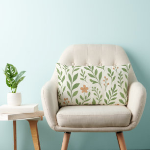 Cojín Lumbar Patrón botánico minimalista con hojas verdes