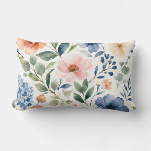 Cojín Lumbar Patrón Botánico Moderno de Flor Silvestre Acuarela