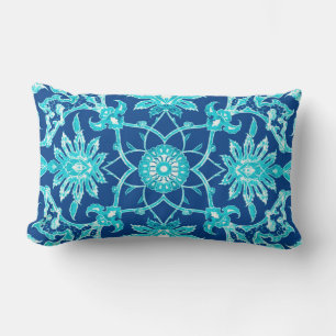 Cojín Lumbar Patrón chino Art Nouveau - turquesa y azul