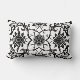 Cojín Lumbar Patrón chino de Art Nouveau - blanco y negro