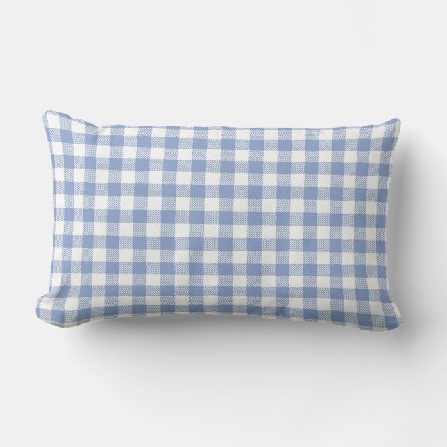 Cojín Lumbar Patrón clásico de gingham azul claro con estampado (Anverso)