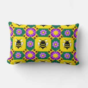 Cojín Lumbar Patrón Colorido de Abejas y Flores