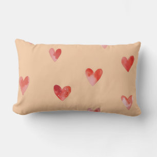 Cojín Lumbar Patrón continuo de Corazones Acuarela