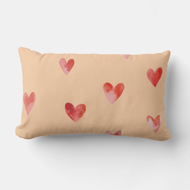 Cojín Lumbar Patrón continuo de Corazones Acuarela (Anverso)