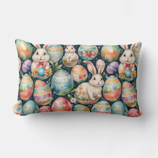 Cojín Lumbar Patrón continuo de Pascua retro. Acuarela